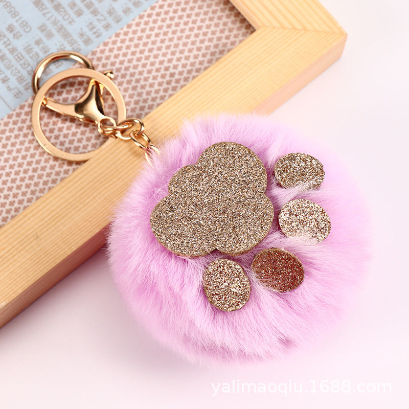 Wholesale Sequin Cat Claw Shaped Fur Ball Keychain